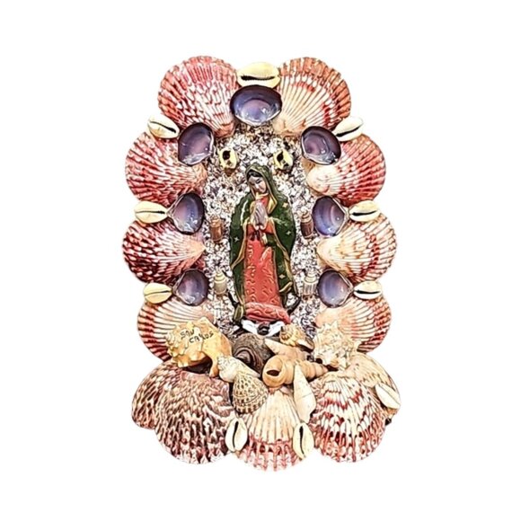 Vintage Virgin Mary natural seashells wood handmade decoration San Carlos - Picture 14 of 14